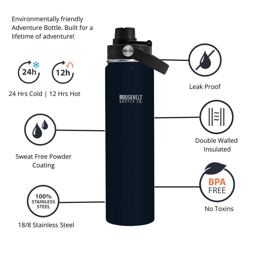 Navy 24 oz Adventure Water Bottle - Roosevelt Supply Co.