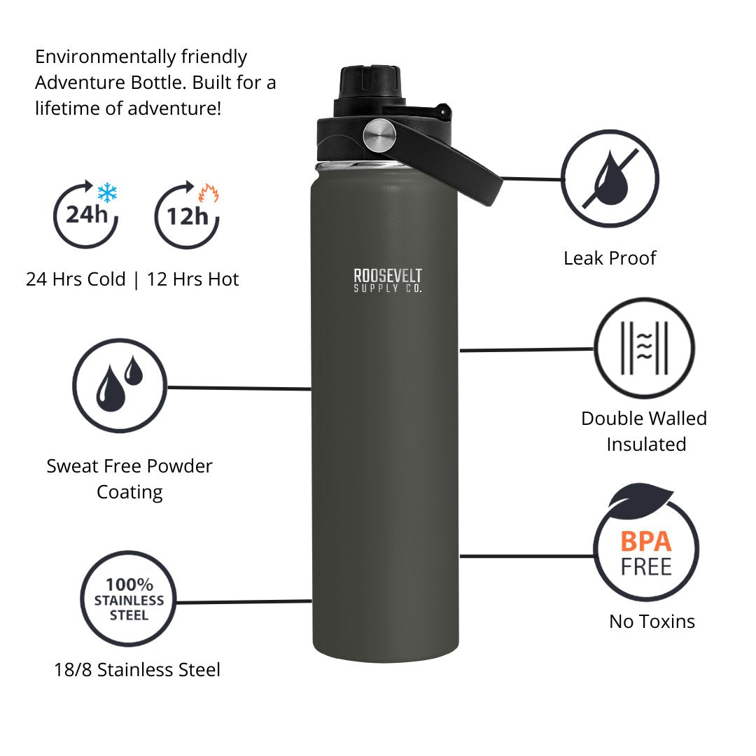 Olive 24 oz Adventure Water Bottle - Roosevelt Supply Co.