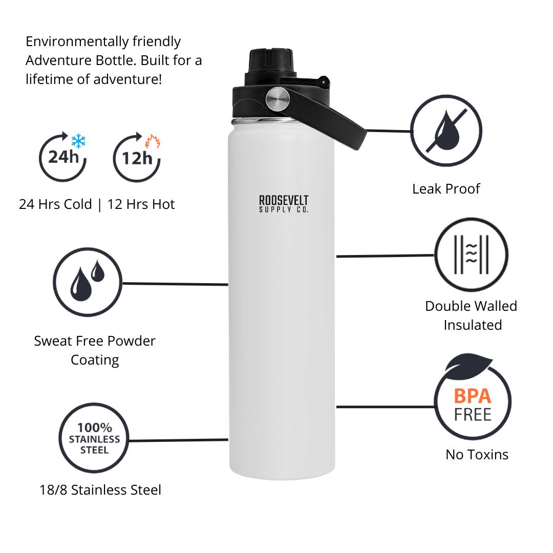 White Adventure Water Bottle - Roosevelt Supply Co.